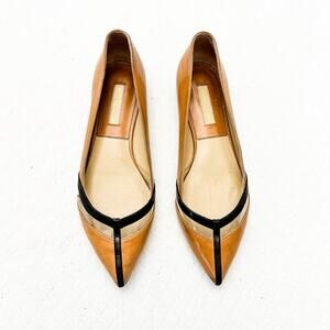 Michael Kors Collection Jodi Optic White Tan Shoes Black Outline Size 6.5